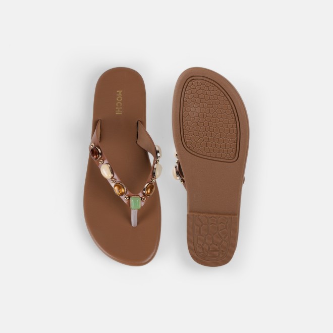 Mochi Women Beige-red Casual Slippers (SKU: 32-1810-89-36)