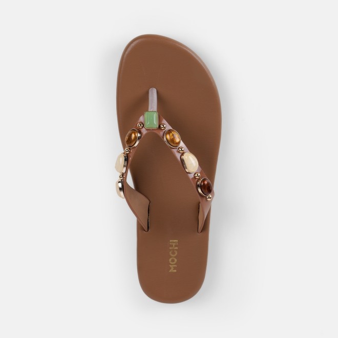 Mochi Women Beige-red Casual Slippers (SKU: 32-1810-89-36)