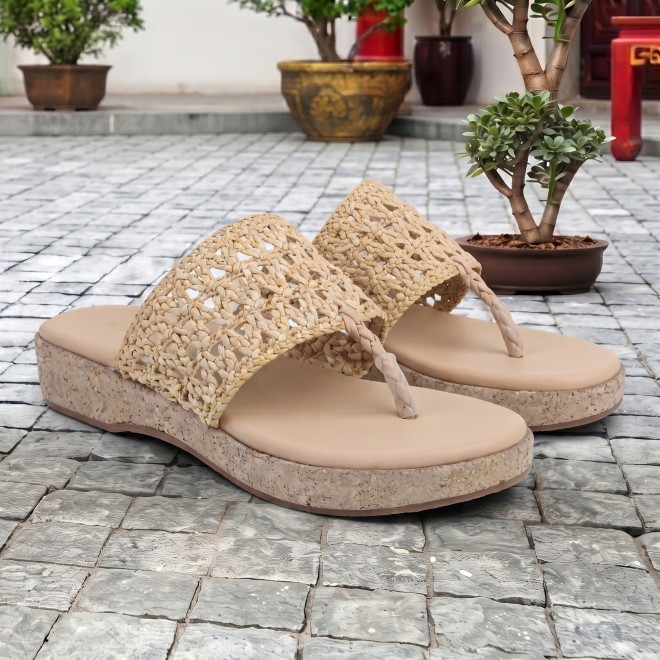 Mochi Women Beige Casual Slippers (SKU: 32-1819-20-36)