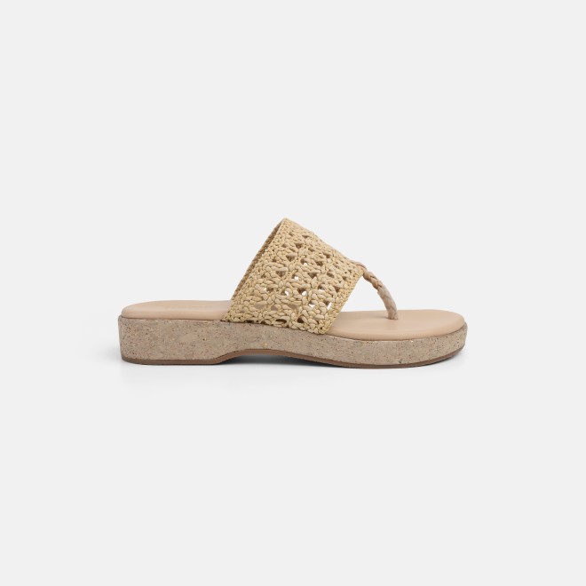 Mochi Women Beige Casual Slippers (SKU: 32-1819-20-36)