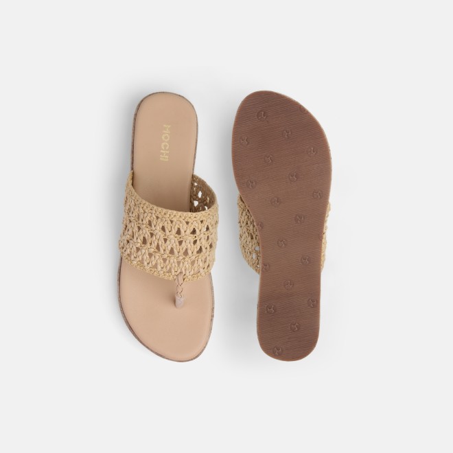 Mochi Women Beige Casual Slippers (SKU: 32-1819-20-36)