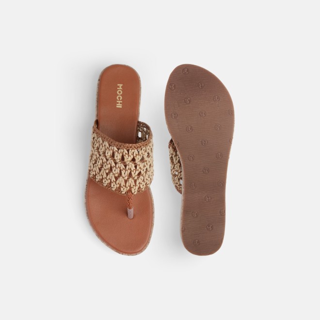 Mochi Women Tan Casual Slippers (SKU: 32-1819-23-36)