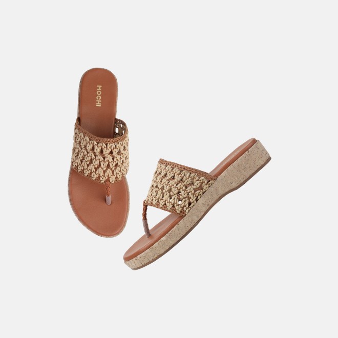 Mochi Women Tan Casual Slippers (SKU: 32-1819-23-36)