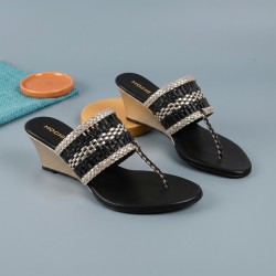 Mochi Women Black Ethnic Slip Ons