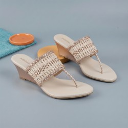 Mochi Women Beige Ethnic Slip Ons