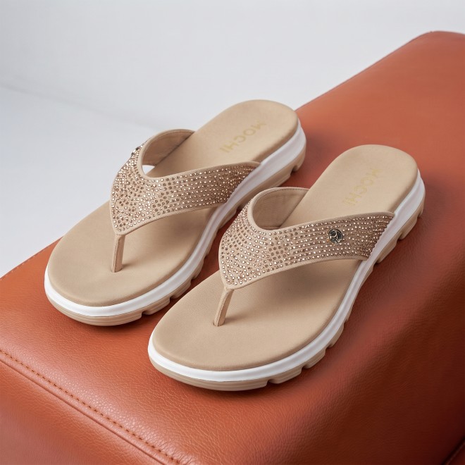 Mochi Women Beige Casual Slippers (SKU: 32-1855-20-36)