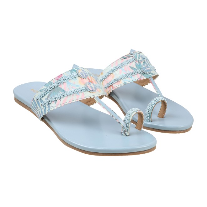 Mochi Women Blue Ethnic Slippers