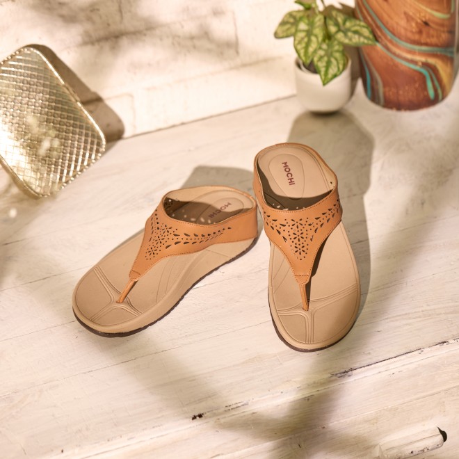 Mochi Women Tan Casual Slippers (SKU: 32-24-23-37)