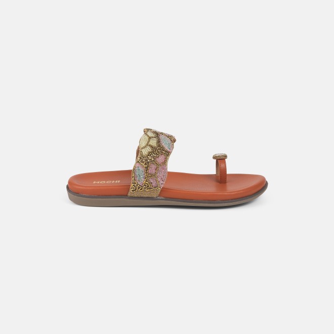 Mochi Women Tan Ethnic Slippers (SKU: 32-275-23-36)