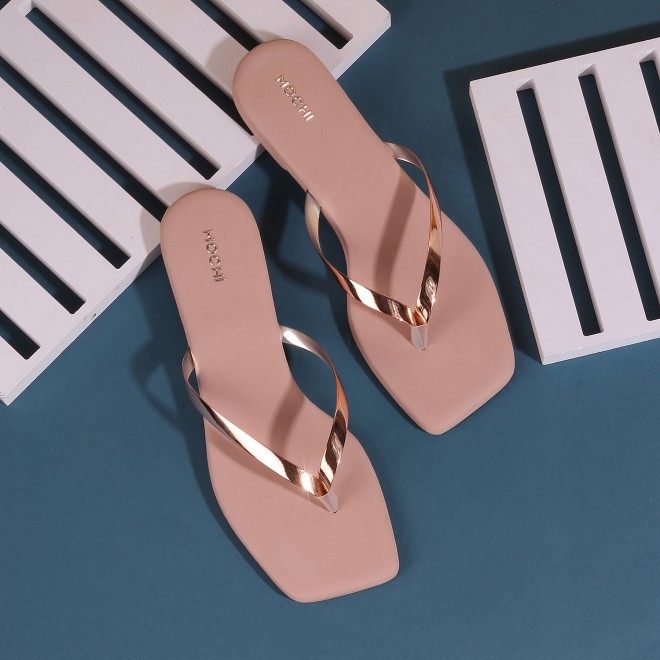 Mochi Women Rose-Gold Casual Slippers