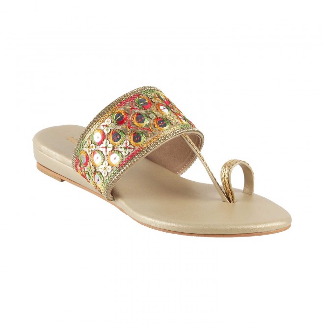 Mochi Women Gold Ethnic Slippers (SKU: 32-459-15-36)