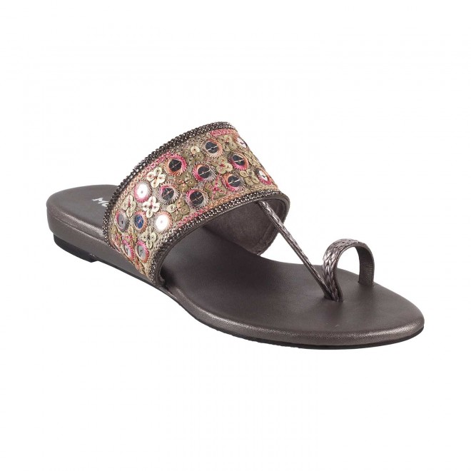 Mochi Women Gun-Metal Ethnic Slippers (SKU: 32-459-29-36)