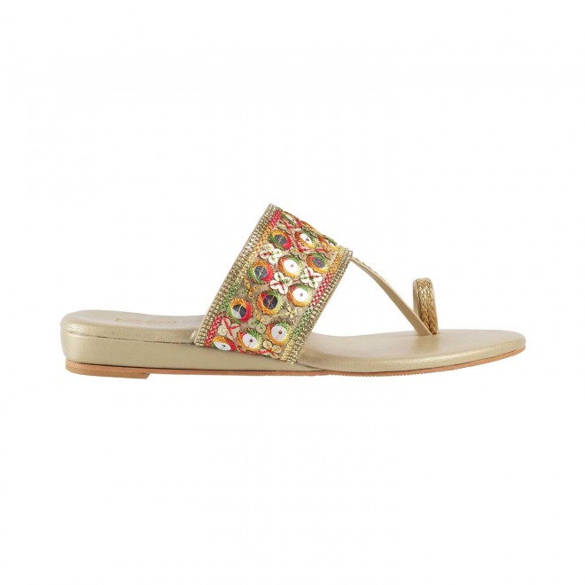 Mochi Women Gold Ethnic Slippers (SKU: 32-459-15-36)