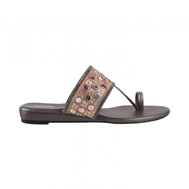 Mochi Women Gun-Metal Ethnic Slippers (SKU: 32-459-29-36)