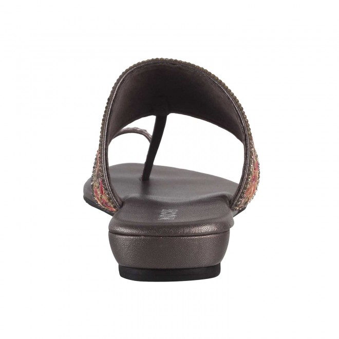 Mochi Women Gun-Metal Ethnic Slippers (SKU: 32-459-29-36)