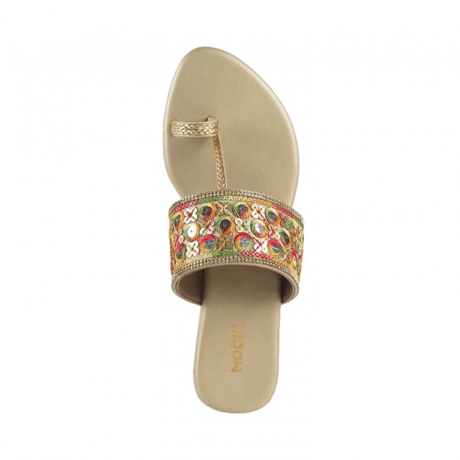 Mochi Women Gold Ethnic Slippers (SKU: 32-459-15-36)
