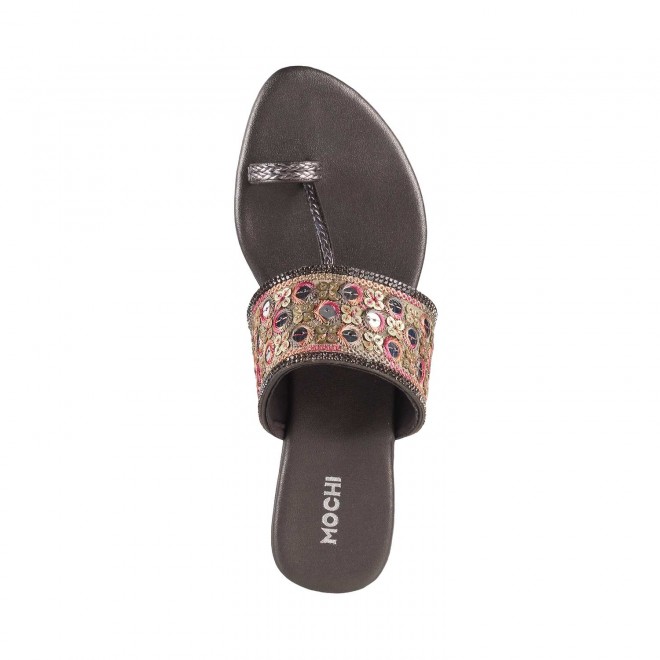 Mochi Women Gun-Metal Ethnic Slippers (SKU: 32-459-29-36)
