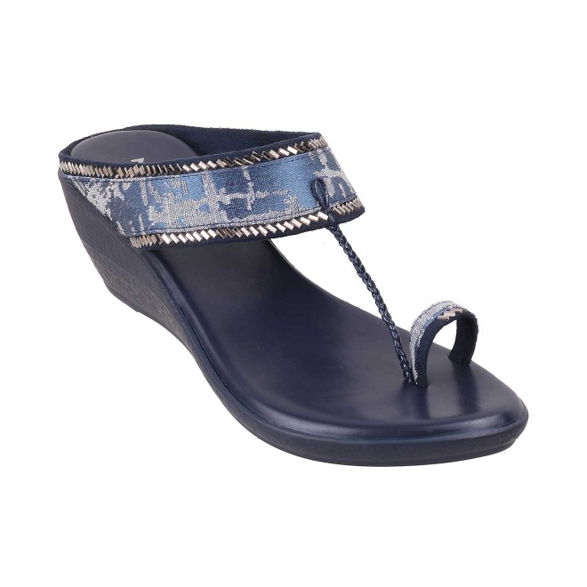 Mochi Women Blue Ethnic Slip Ons (SKU: 32-483-45-40)