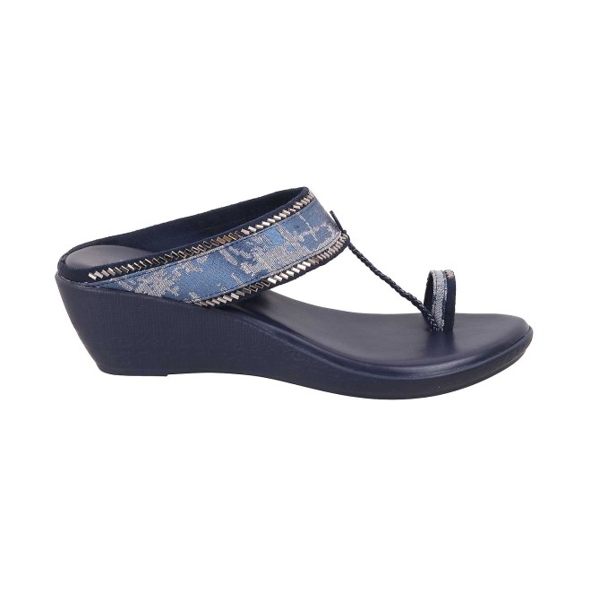 Mochi Women Blue Ethnic Slip Ons (SKU: 32-483-45-40)