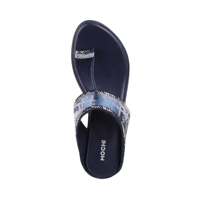 Mochi Women Blue Ethnic Slip Ons (SKU: 32-483-45-40)