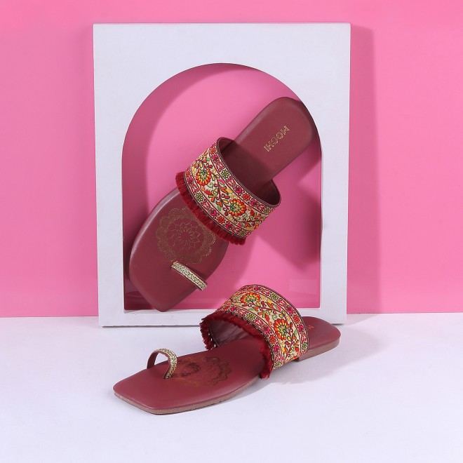 Mochi Women Maroon Casual Slip Ons