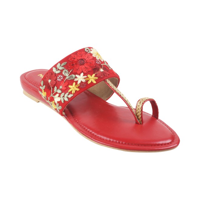 Mochi Women Red Ethnic Slip Ons (SKU: 32-587-18-36)