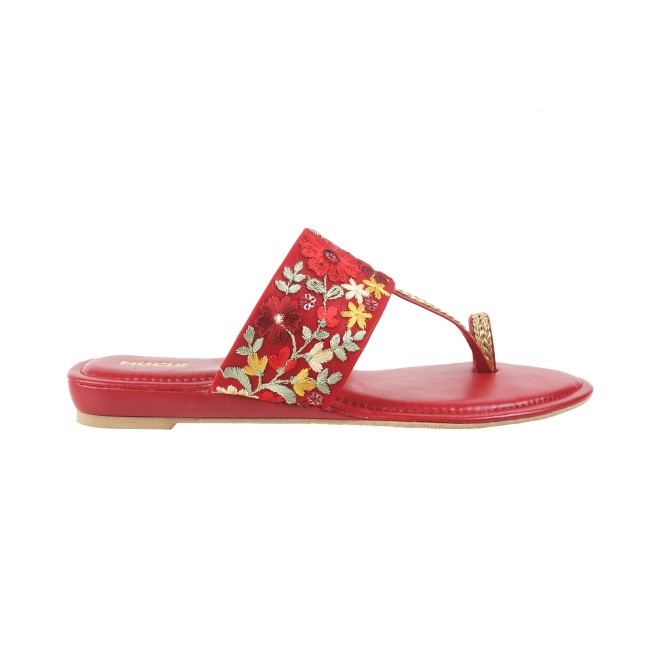 Mochi Women Red Ethnic Slip Ons (SKU: 32-587-18-36)