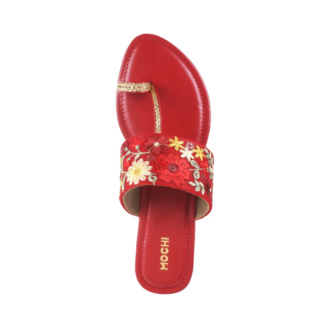 Mochi Women Red Ethnic Slip Ons (SKU: 32-587-18-36)
