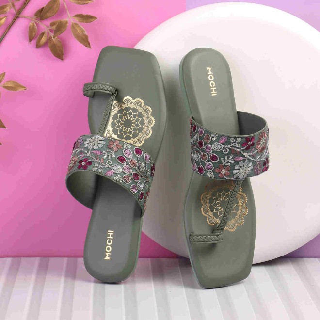 Mochi Women Green Casual Sandals (SKU: 32-600-21-37)