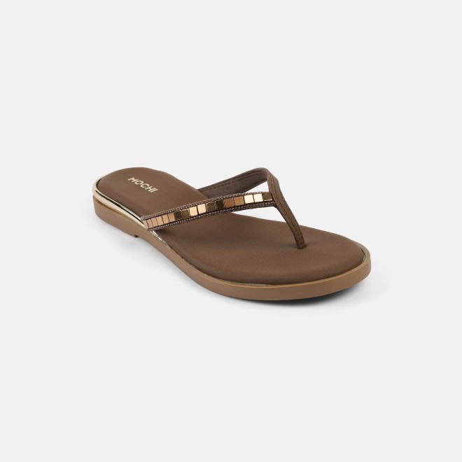 Mochi Women Brown Casual Slippers