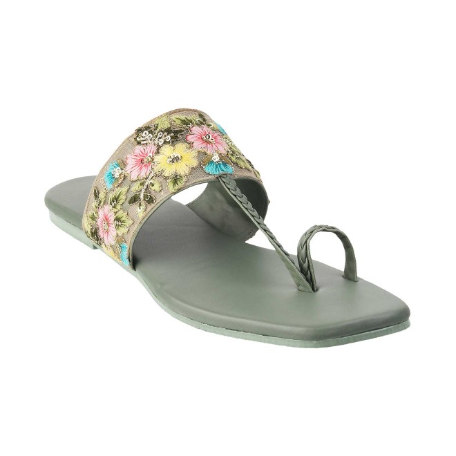 Mochi Women Green Ethnic Slip Ons (SKU: 32-73-21-36)
