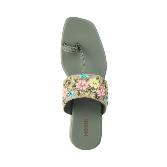 Mochi Women Green Ethnic Slip Ons (SKU: 32-73-21-36)