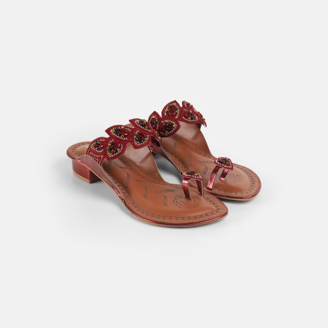 Mochi Women Maroon Ethnic Slip Ons (SKU: 32-781-44-36)