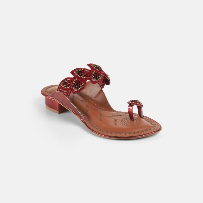 Mochi Women Maroon Ethnic Slip Ons (SKU: 32-781-44-36)