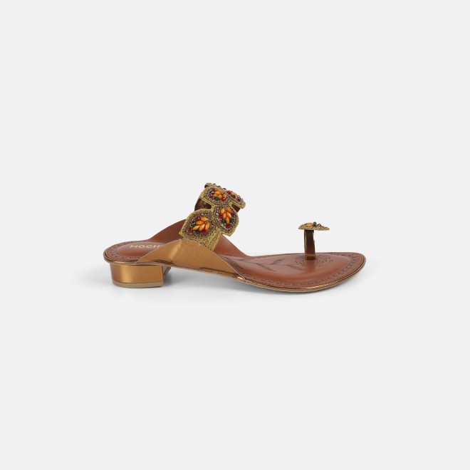 Mochi Women Antique-Gold Ethnic Slip Ons (SKU: 32-781-28-36)