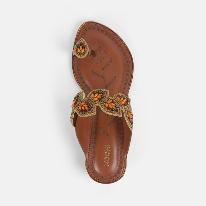 Mochi Women Antique-Gold Ethnic Slip Ons (SKU: 32-781-28-36)