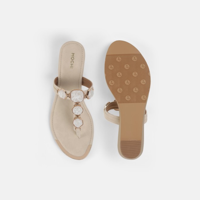 Mochi Women Beige Casual Slippers (SKU: 32-789-20-36)