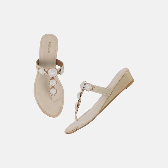 Mochi Women Beige Casual Slippers (SKU: 32-789-20-36)