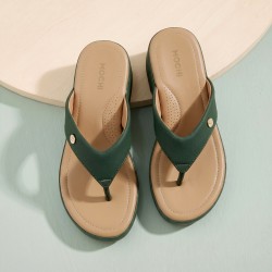 Mochi Women Olive Casual Slip Ons