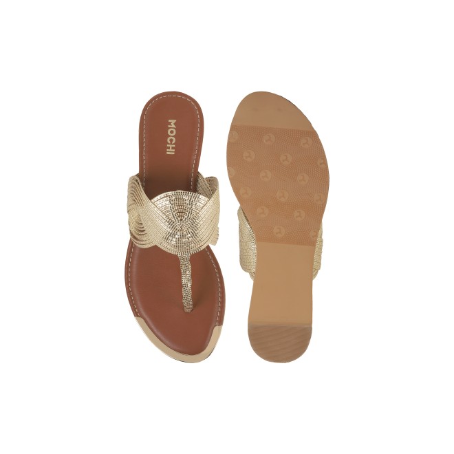 Mochi Women Gold Ethnic Slippers (SKU: 32-800976-15-38)