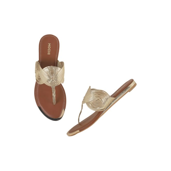 Mochi Women Gold Ethnic Slippers (SKU: 32-800976-15-38)