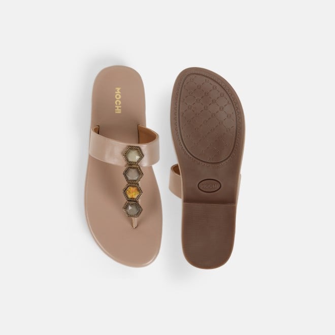 Mochi Women Beige Ethnic Slippers (SKU: 32-801461-20-37)