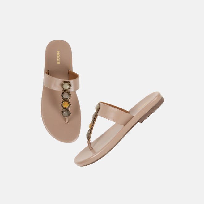 Mochi Women Beige Ethnic Slippers (SKU: 32-801461-20-37)