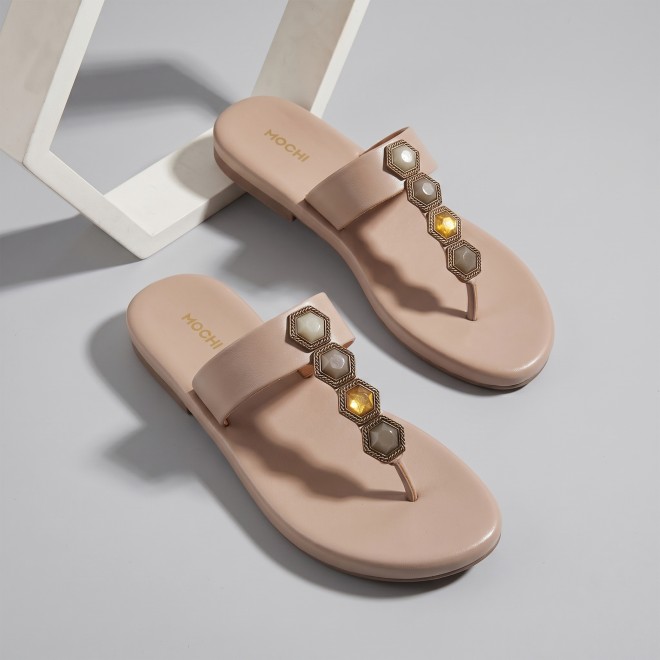 Mochi Women Beige Ethnic Slippers (SKU: 32-801461L-20-42)