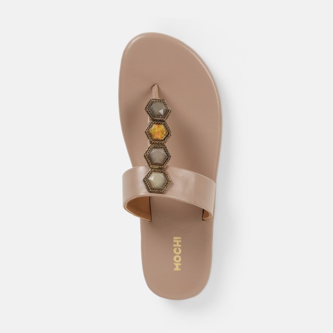 Mochi Women Beige Ethnic Slippers (SKU: 32-801461L-20-42)