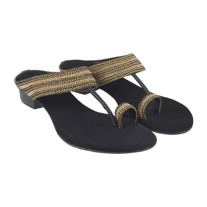 Mochi Women Black Ethnic Slip Ons (SKU: 32-809487-11-37)