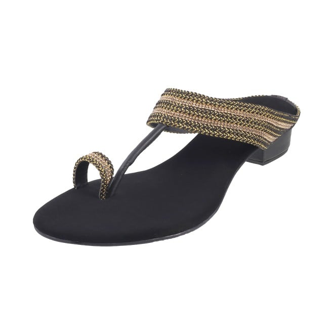 Mochi Women Black Ethnic Slip Ons (SKU: 32-809487-11-37)