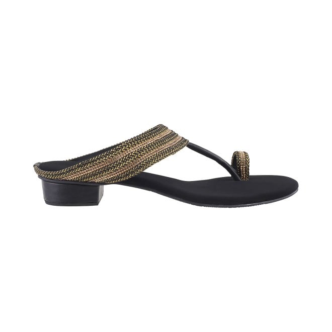 Mochi Women Black Ethnic Slip Ons (SKU: 32-809487-11-37)