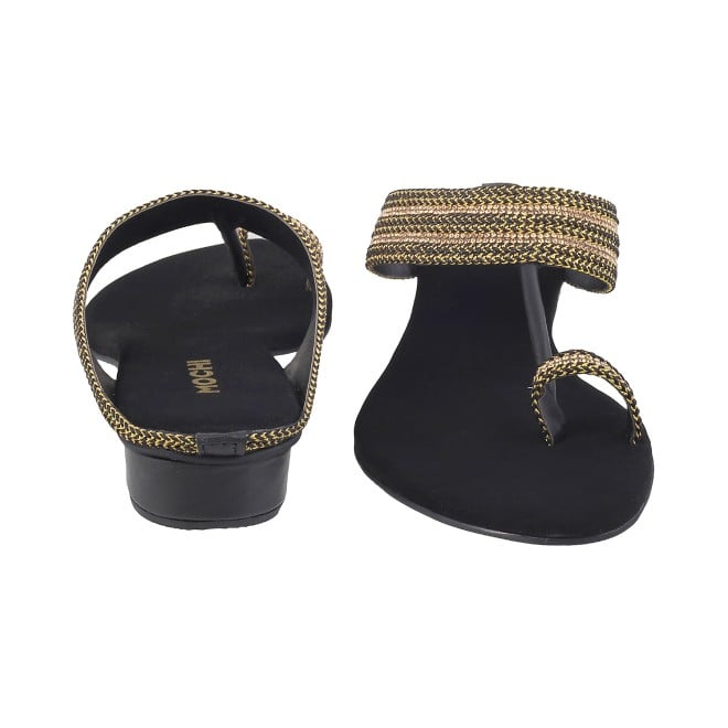 Mochi Women Black Ethnic Slip Ons (SKU: 32-809487-11-37)