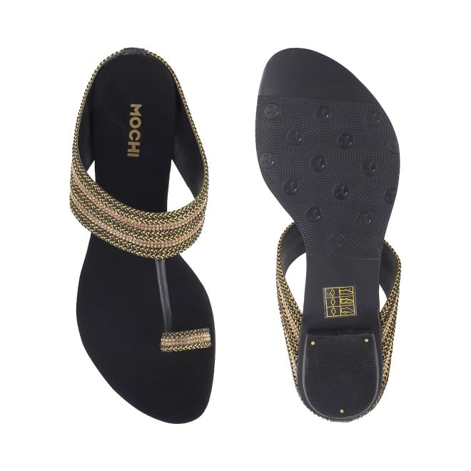 Mochi Women Black Ethnic Slip Ons (SKU: 32-809487-11-37)